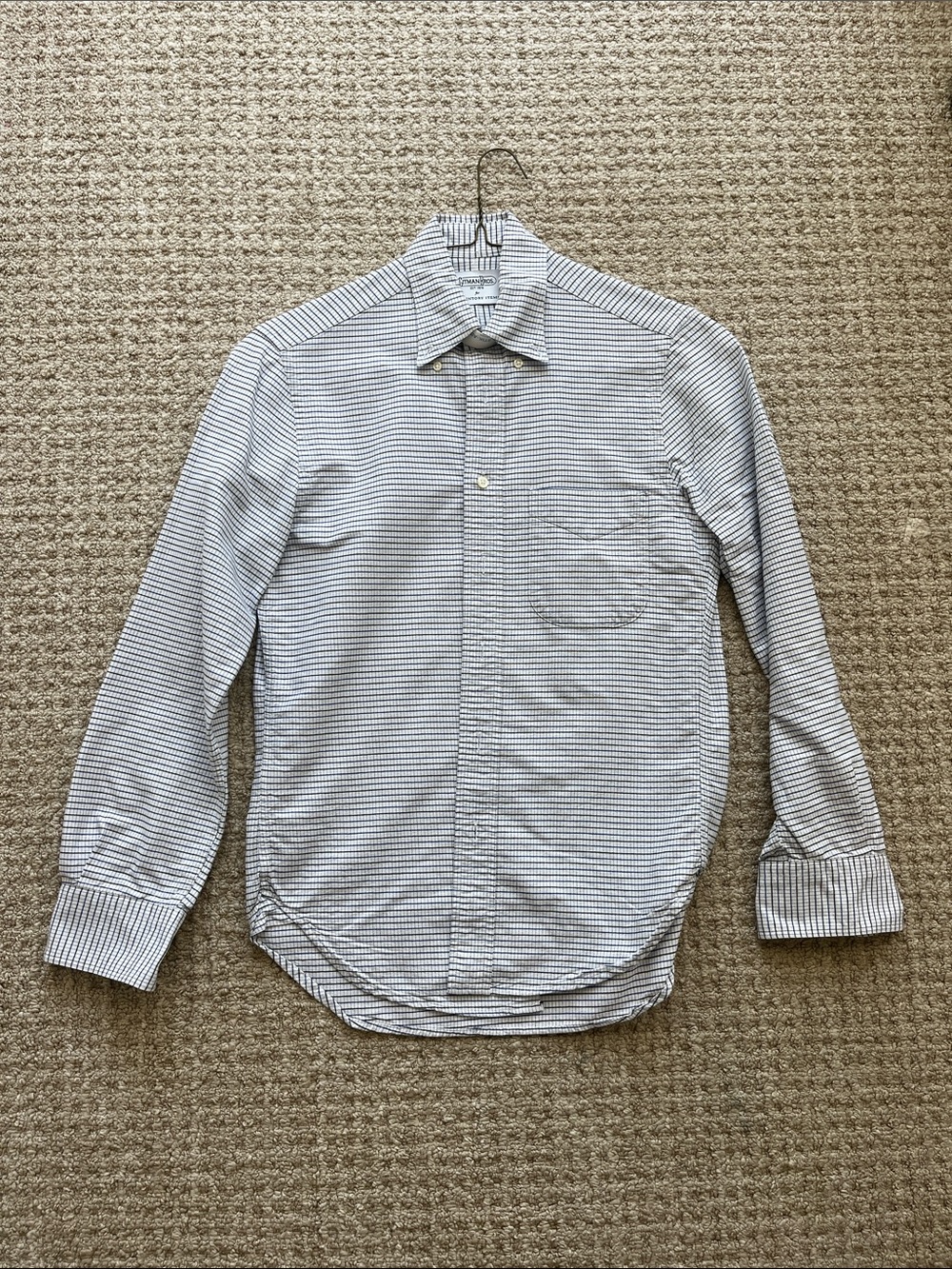 Gitman Brothers White, Black and Blue Thin-Striped Dress Shirt